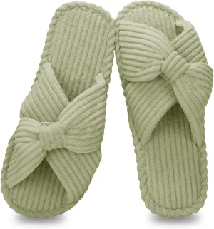 Orthoshoes Memory Foam Slippers for Women House Slippers Indoor Slides Anti Slip Open Toe Corduroy House Shoes for Women Bedroom Spa Wedding Travel Hospital Cozy Comfy