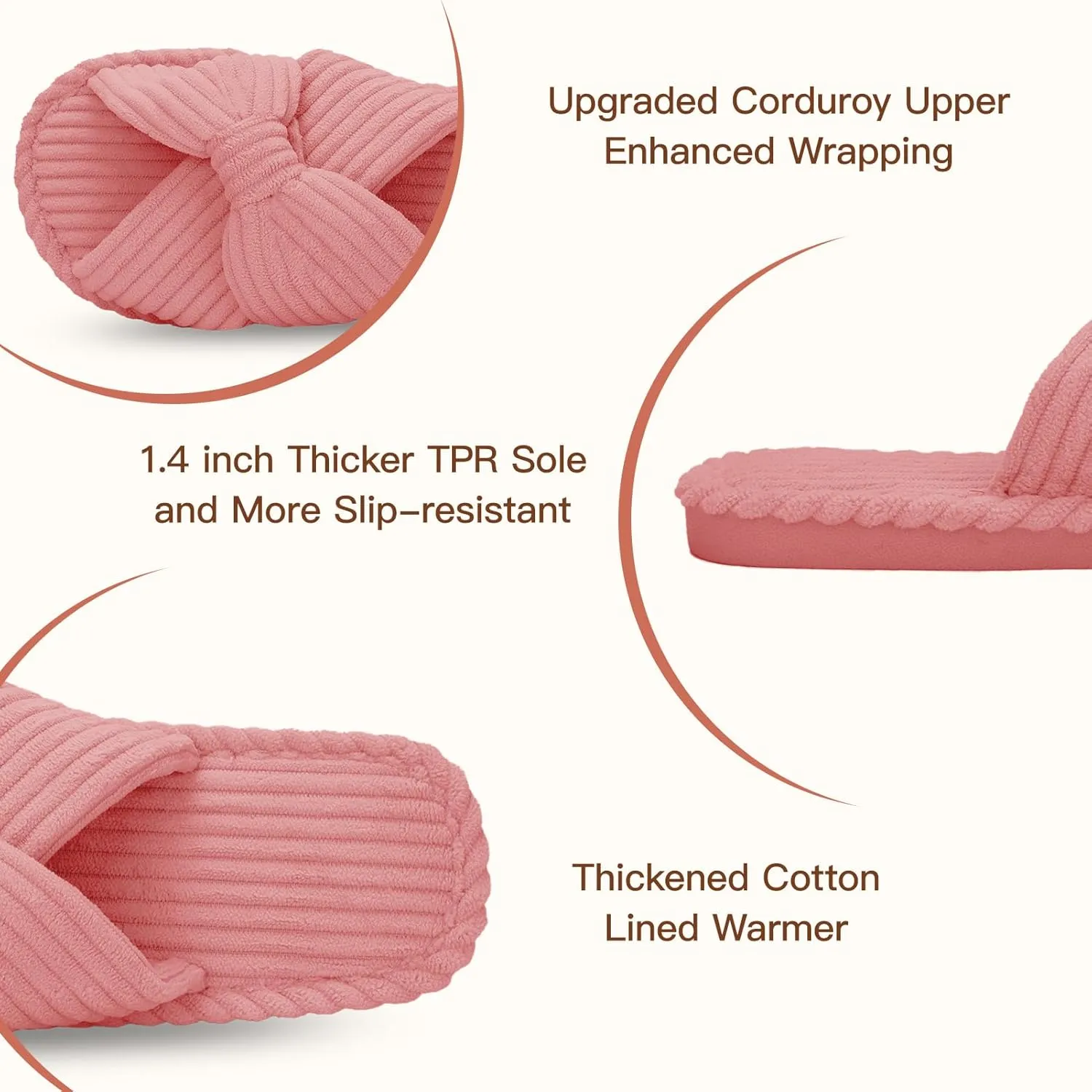 Orthoshoes Memory Foam Slippers for Women House Slippers Indoor Slides Anti Slip Open Toe Corduroy House Shoes for Women Bedroom Spa Wedding Travel Hospital Cozy Comfy