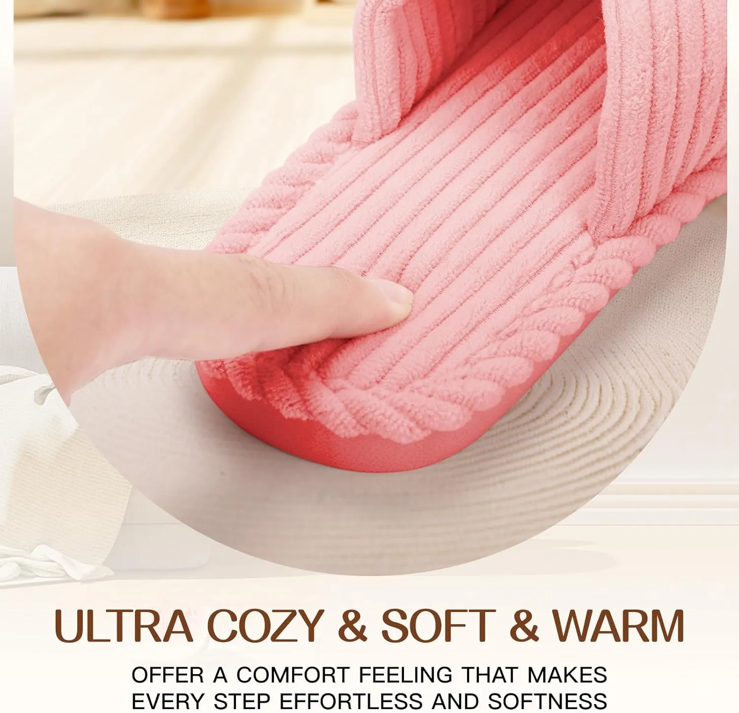Orthoshoes Memory Foam Slippers for Women House Slippers Indoor Slides Anti Slip Open Toe Corduroy House Shoes for Women Bedroom Spa Wedding Travel Hospital Cozy Comfy