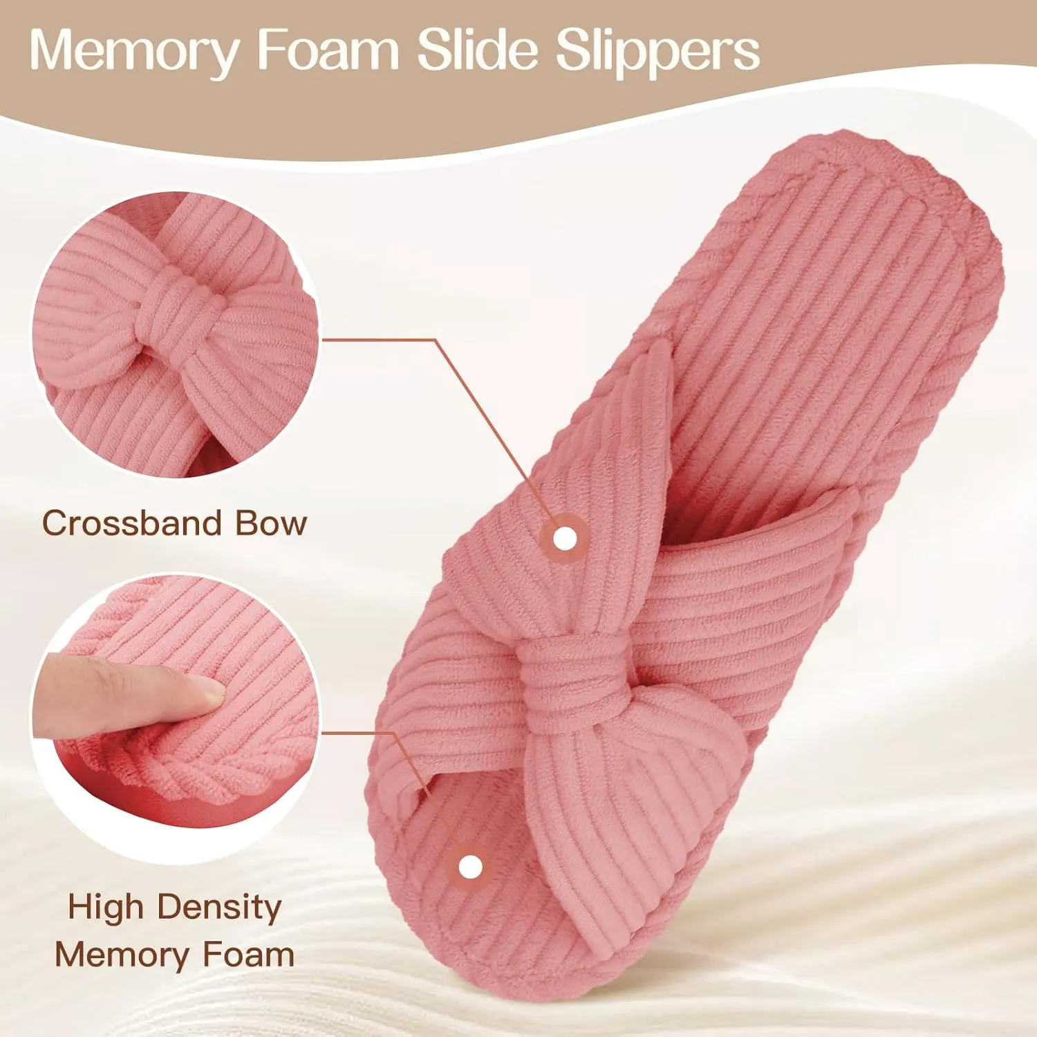 Orthoshoes Memory Foam Slippers for Women House Slippers Indoor Slides Anti Slip Open Toe Corduroy House Shoes for Women Bedroom Spa Wedding Travel Hospital Cozy Comfy