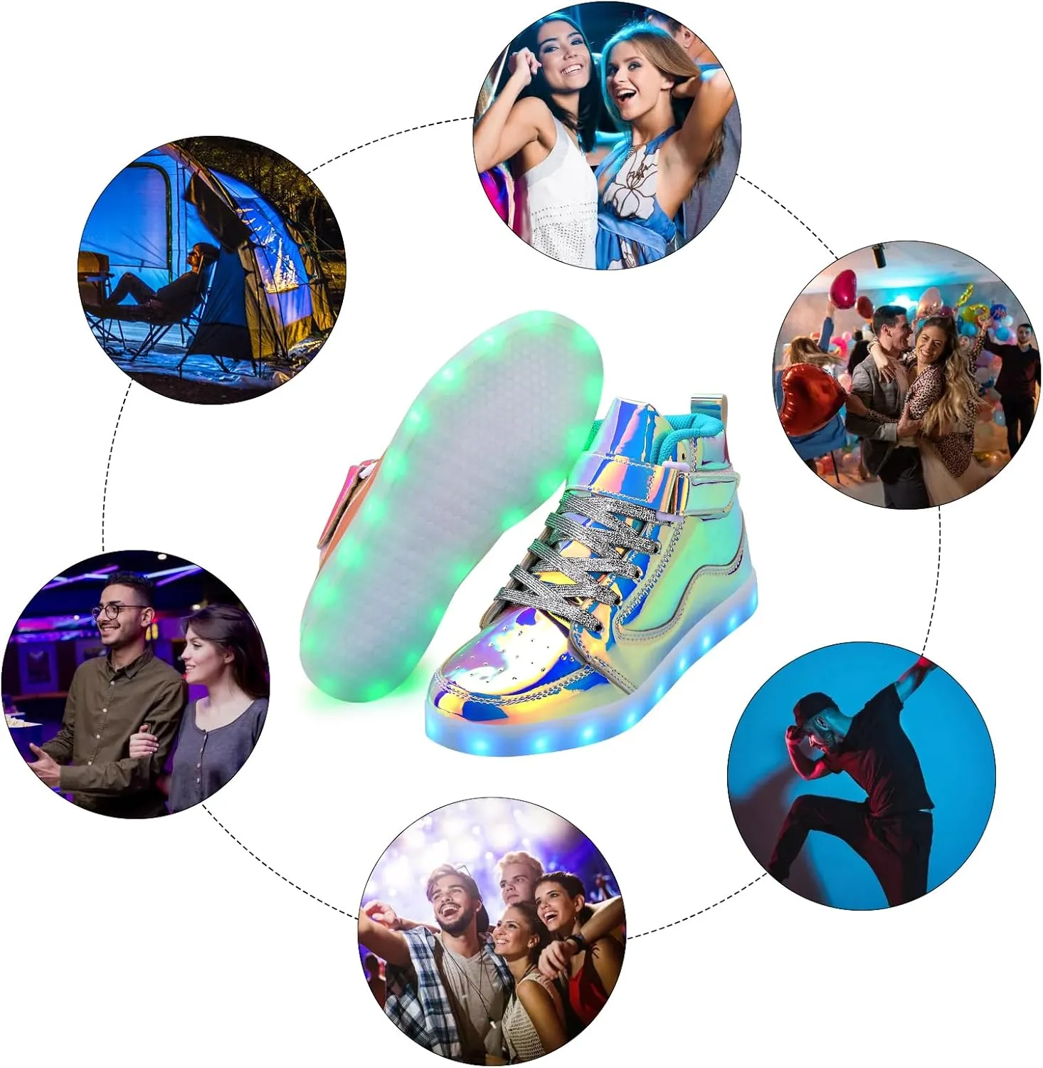 Padgene Women's Men's LED Lights Up Shoes Unisex Luminous Flashing Trainers USB Charging Lace Up Couples Dancing Shoes
