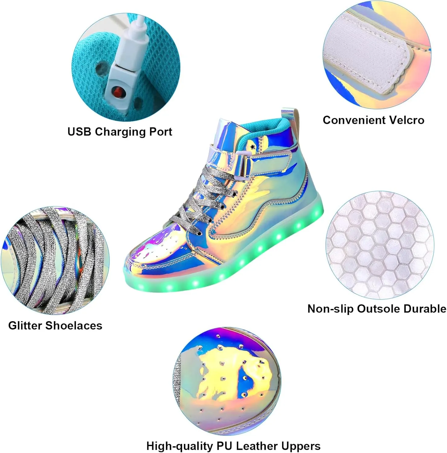 Padgene Women's Men's LED Lights Up Shoes Unisex Luminous Flashing Trainers USB Charging Lace Up Couples Dancing Shoes