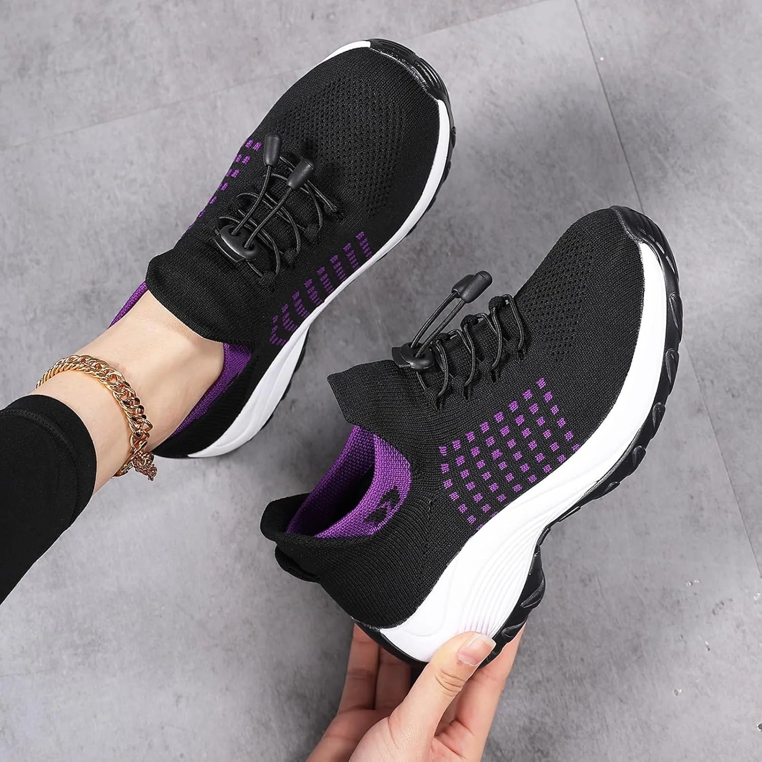 Platform Sneakers for Women Comfort Wear Orthowear Shoes Casual Mesh Breathable Streach Comfortwear Orthopedic Shoes Comfortable Slip-On Running Jogging Shoe with Arch Support