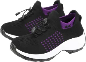 Platform Sneakers for Women Comfort Wear Orthowear Shoes Casual Mesh Breathable Streach Comfortwear Orthopedic Shoes Comfortable Slip-On Running Jogging Shoe with Arch Support