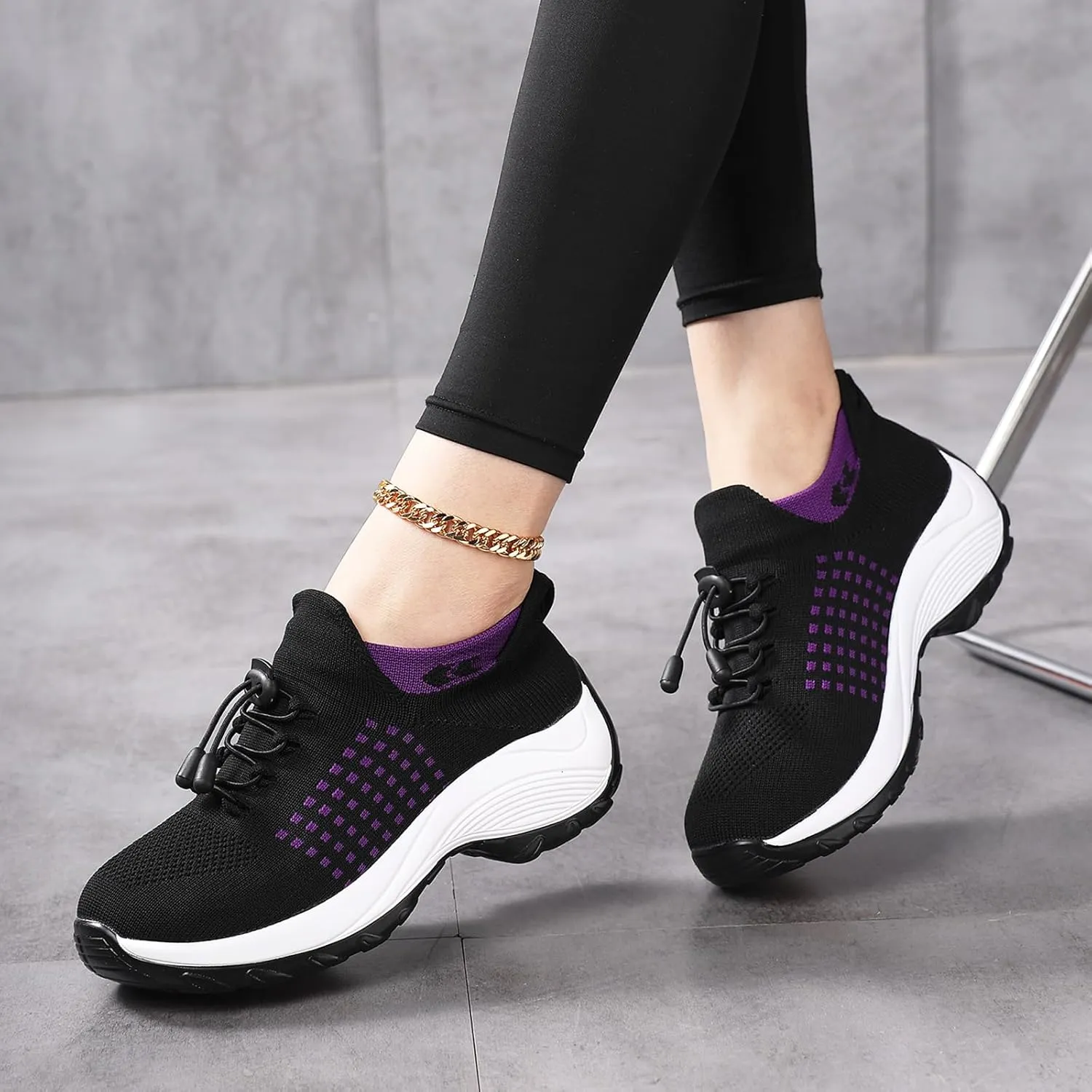 Platform Sneakers for Women Comfort Wear Orthowear Shoes Casual Mesh Breathable Streach Comfortwear Orthopedic Shoes Comfortable Slip-On Running Jogging Shoe with Arch Support