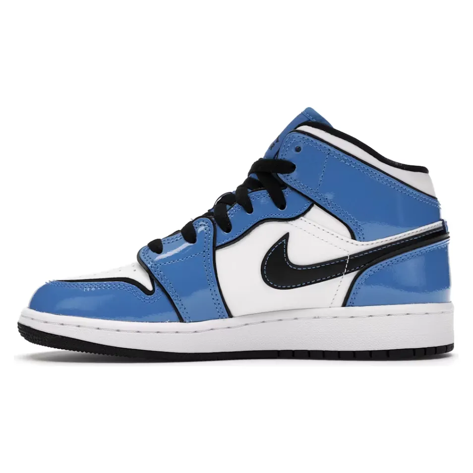 Jordan 1 Mid Signal Blue (GS) Comfort arch support multi - colored running shoes