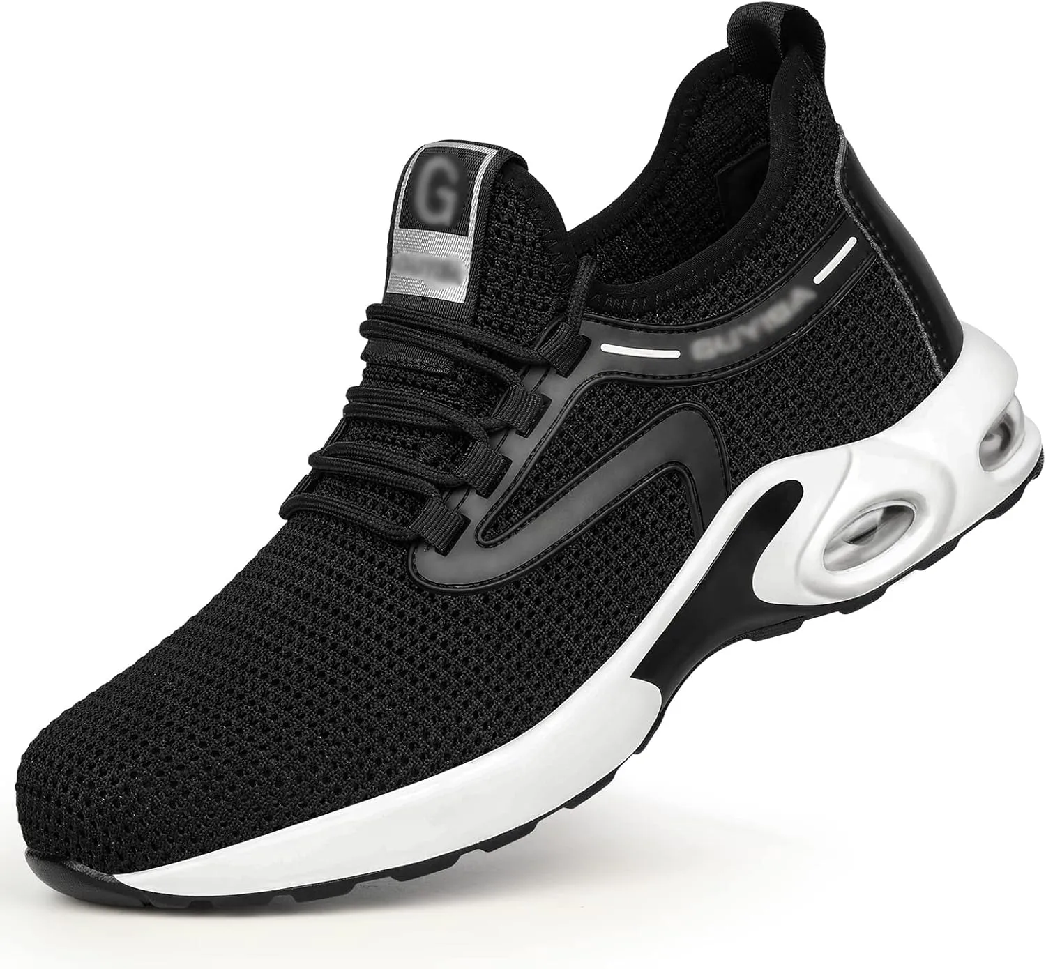 QYHGS Safety Shoes Men Steel Toe Work Trainer Shoes Lightweight Breathable Industrial Non Slip Shoes Women Sneakers,Black-42