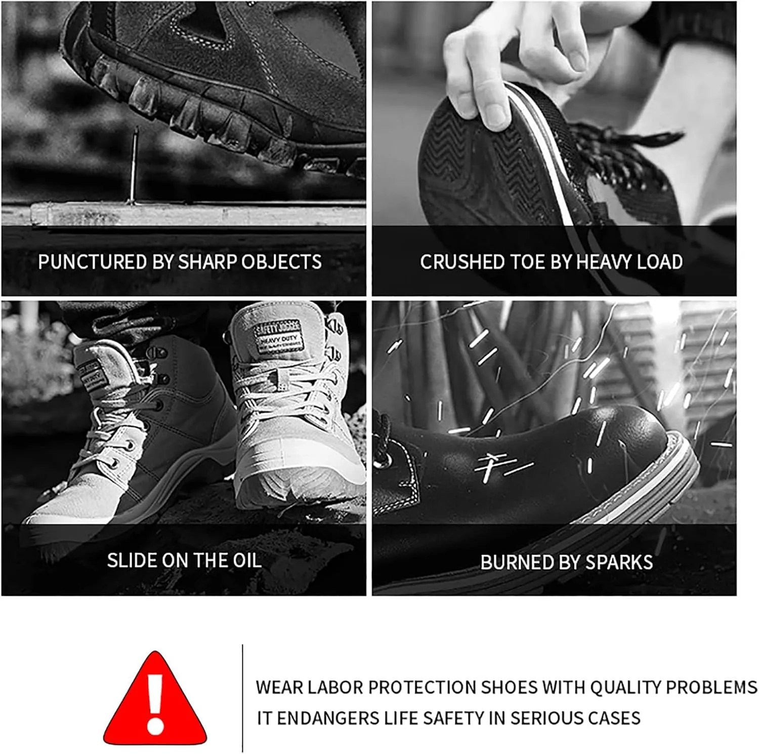 QYHGS Safety Shoes Men Steel Toe Work Trainer Shoes Lightweight Breathable Industrial Non Slip Shoes Women Sneakers,Black-42
