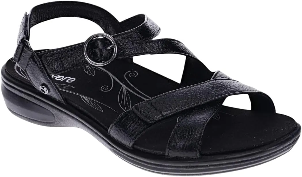 Revere Nagoy Womens Sandals - Premium Leather, Arch Support, Adjustable 3-Strap Fit & Enhanced Cushioning - Shock-Absorbing, Orthotic-Friendly for Everyday Wear Black Pebble 5-5.5 M US