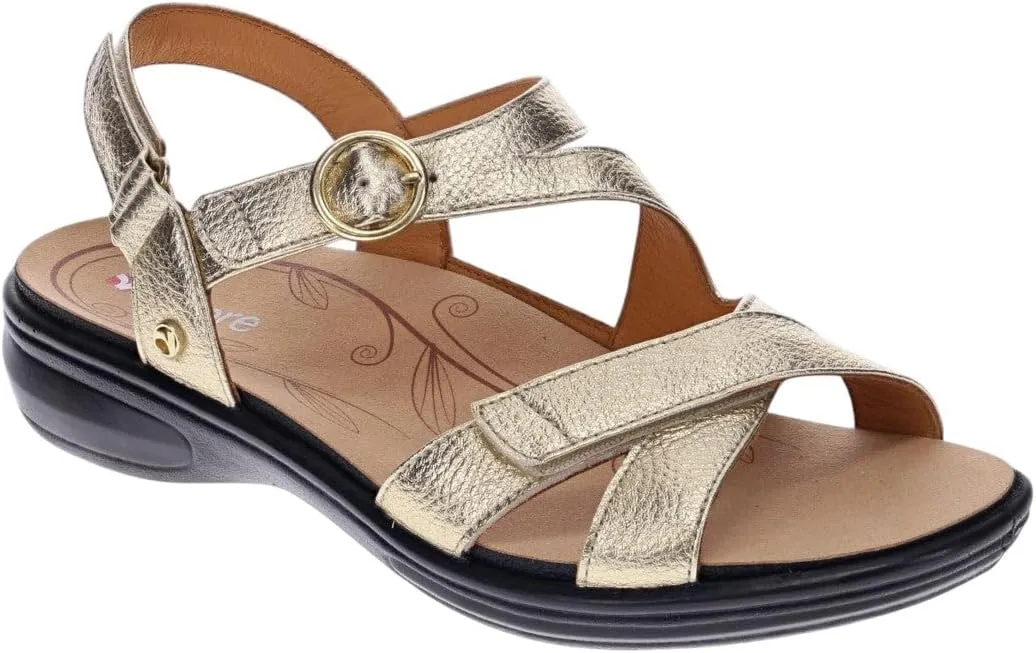 Revere Nagoy Womens Sandals - Premium Leather, Arch Support, Adjustable 3-Strap Fit & Enhanced Cushioning - Shock-Absorbing, Orthotic-Friendly for Everyday Wear Gold Pebble 7-7.5 W US