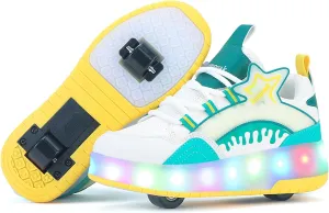Roller Shoes with 16 LED Combinations for Girls Boys Roller Sneakers with 2-Wheels USB Rechargeable for Christmas Birthday Children Party Show Gift