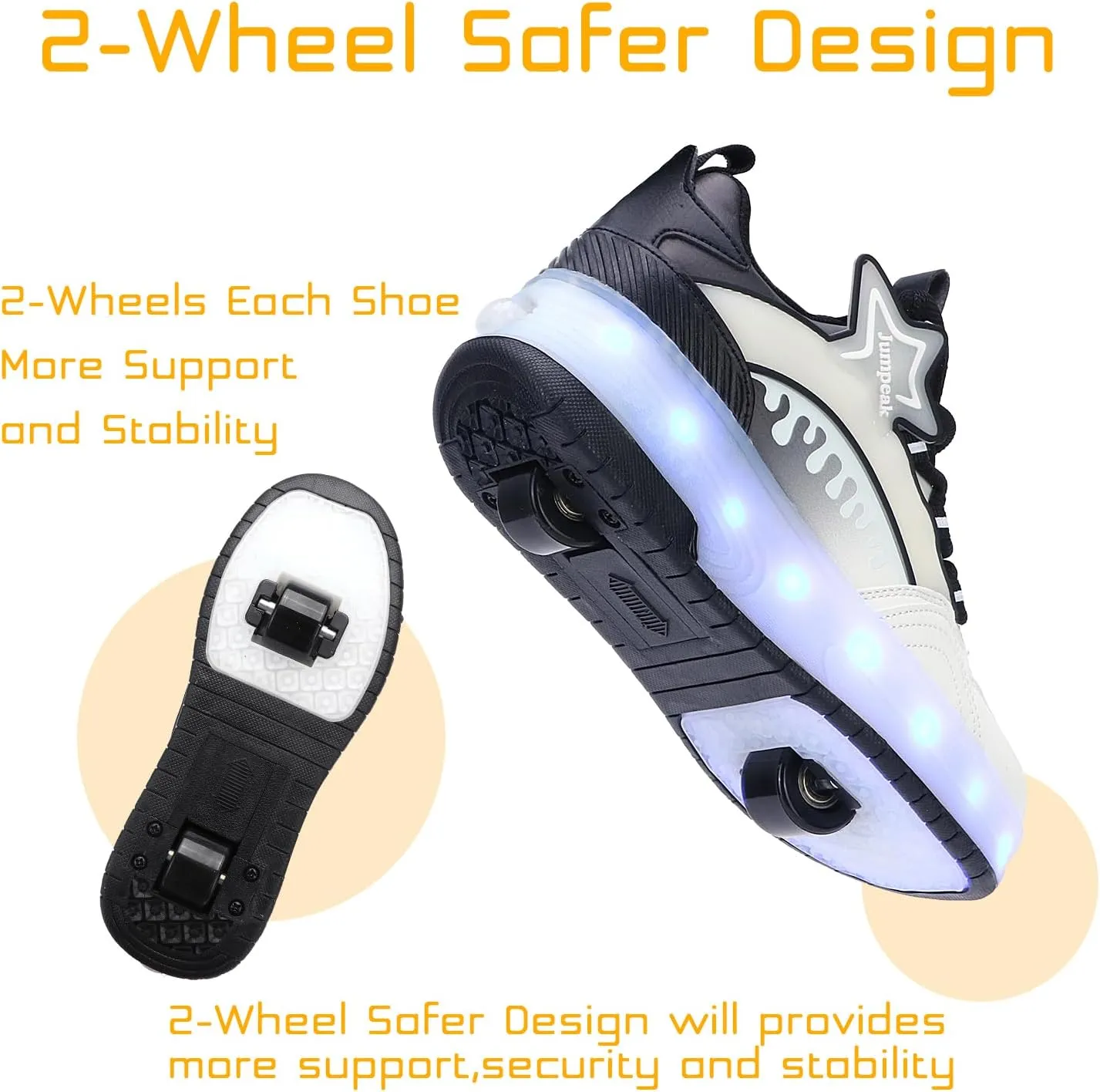 Roller Shoes with 16 LED Combinations for Girls Boys Roller Sneakers with 2-Wheels USB Rechargeable for Christmas Birthday Children Party Show Gift
