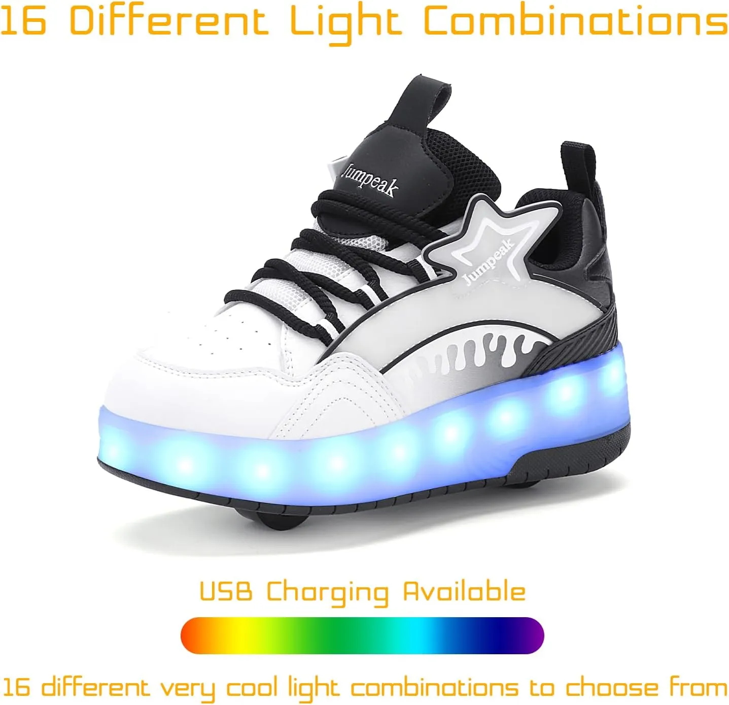 Roller Shoes with 16 LED Combinations for Girls Boys Roller Sneakers with 2-Wheels USB Rechargeable for Christmas Birthday Children Party Show Gift