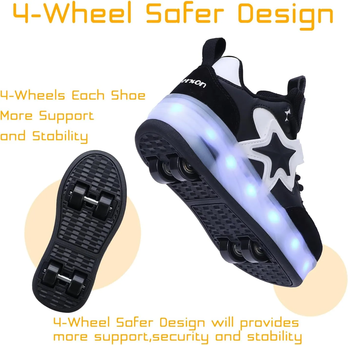 Roller Shoes with 16 LED Combinations for Girls Boys Roller Sneakers with 4-Wheels USB Rechargeable for Christmas Birthday Children Party Show Gift