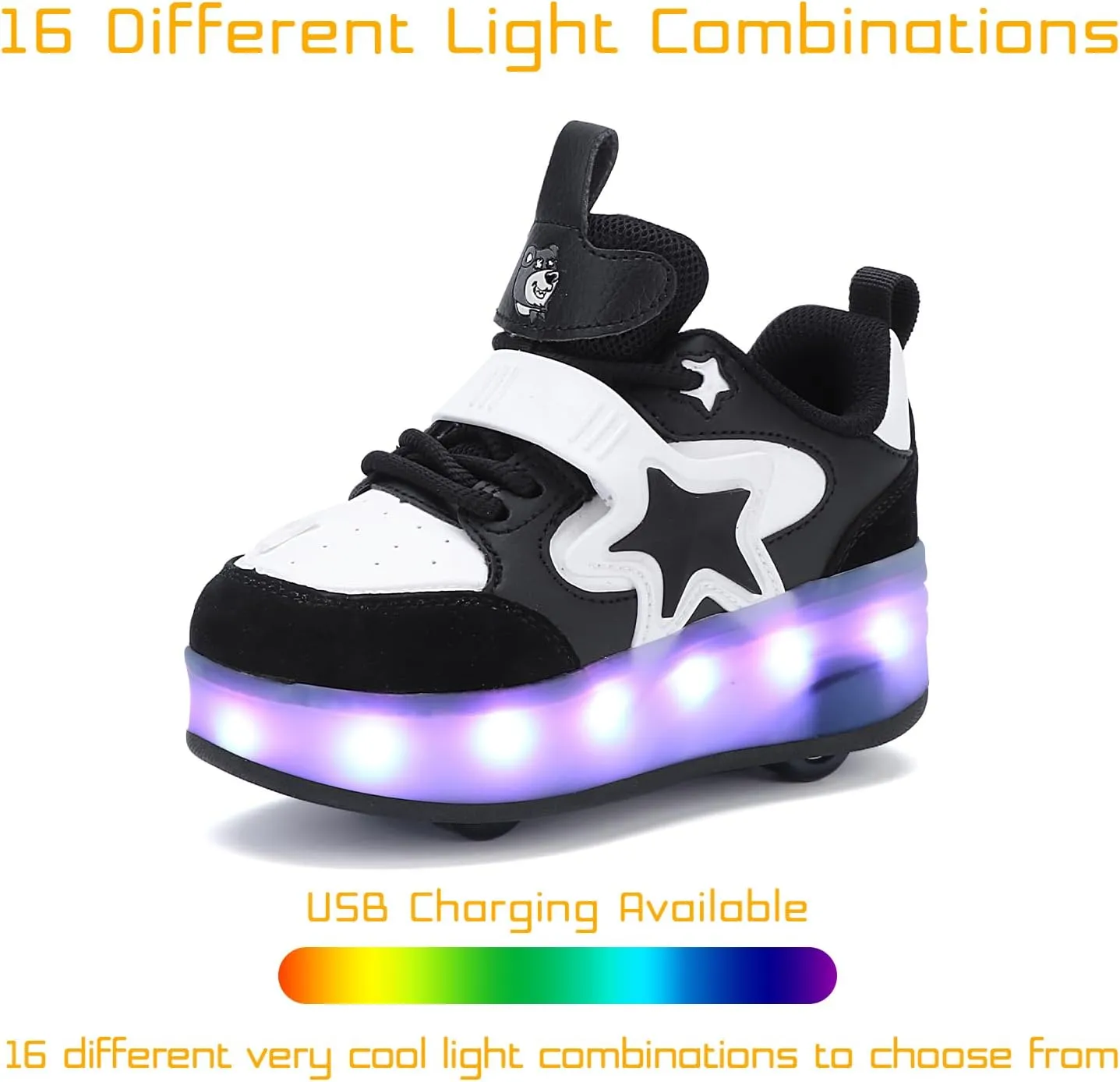 Roller Shoes with 16 LED Combinations for Girls Boys Roller Sneakers with 4-Wheels USB Rechargeable for Christmas Birthday Children Party Show Gift