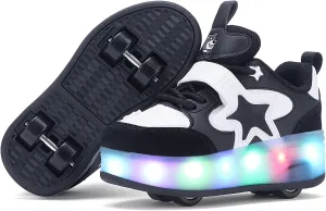 Roller Shoes with 16 LED Combinations for Girls Boys Roller Sneakers with 4-Wheels USB Rechargeable for Christmas Birthday Children Party Show Gift