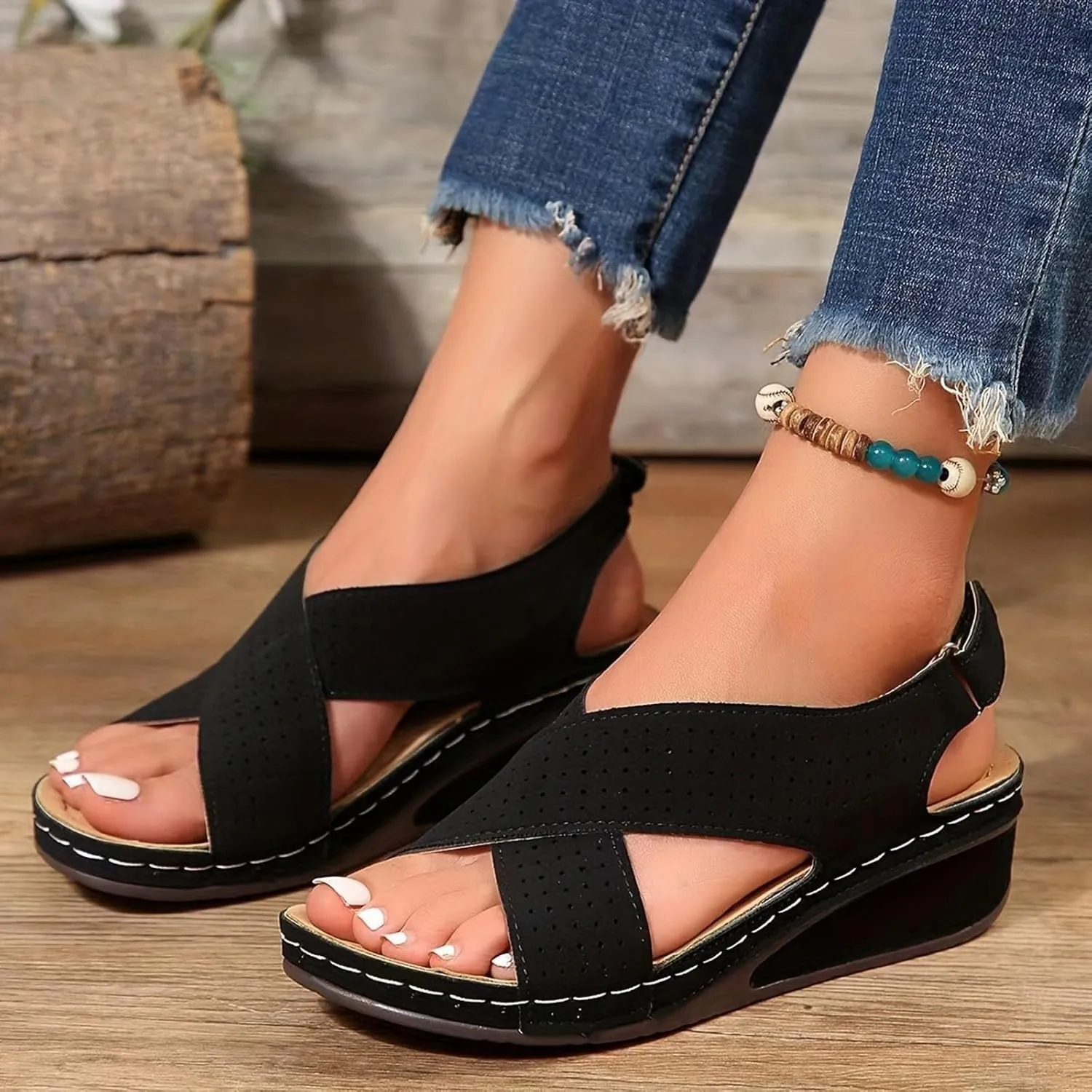 Sandals Women's Shoes Plantar Fasciitis Comfort Wedge Open Toe Ankle Strap Wide Fit Cushion Sandals Women