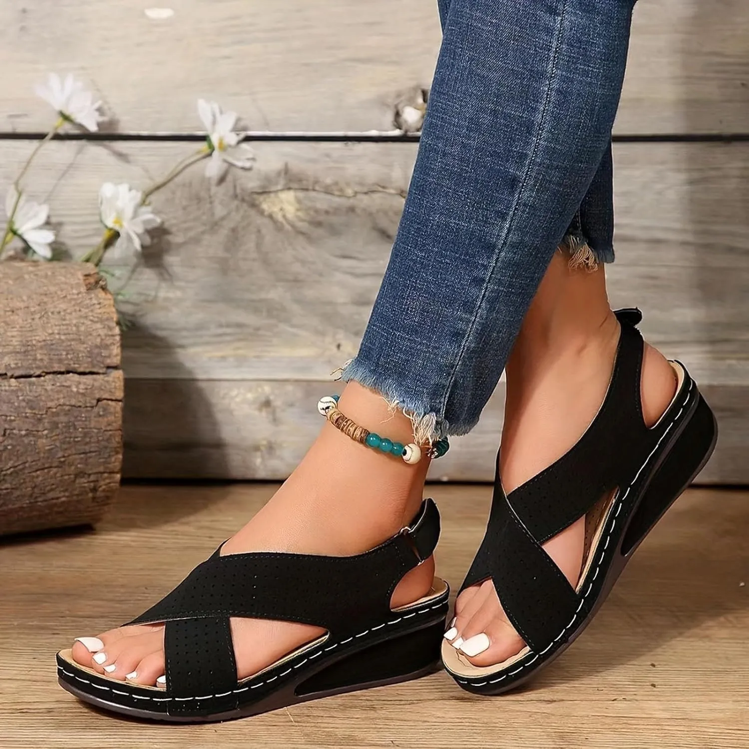 Sandals Women's Shoes Plantar Fasciitis Comfort Wedge Open Toe Ankle Strap Wide Fit Cushion Sandals Women