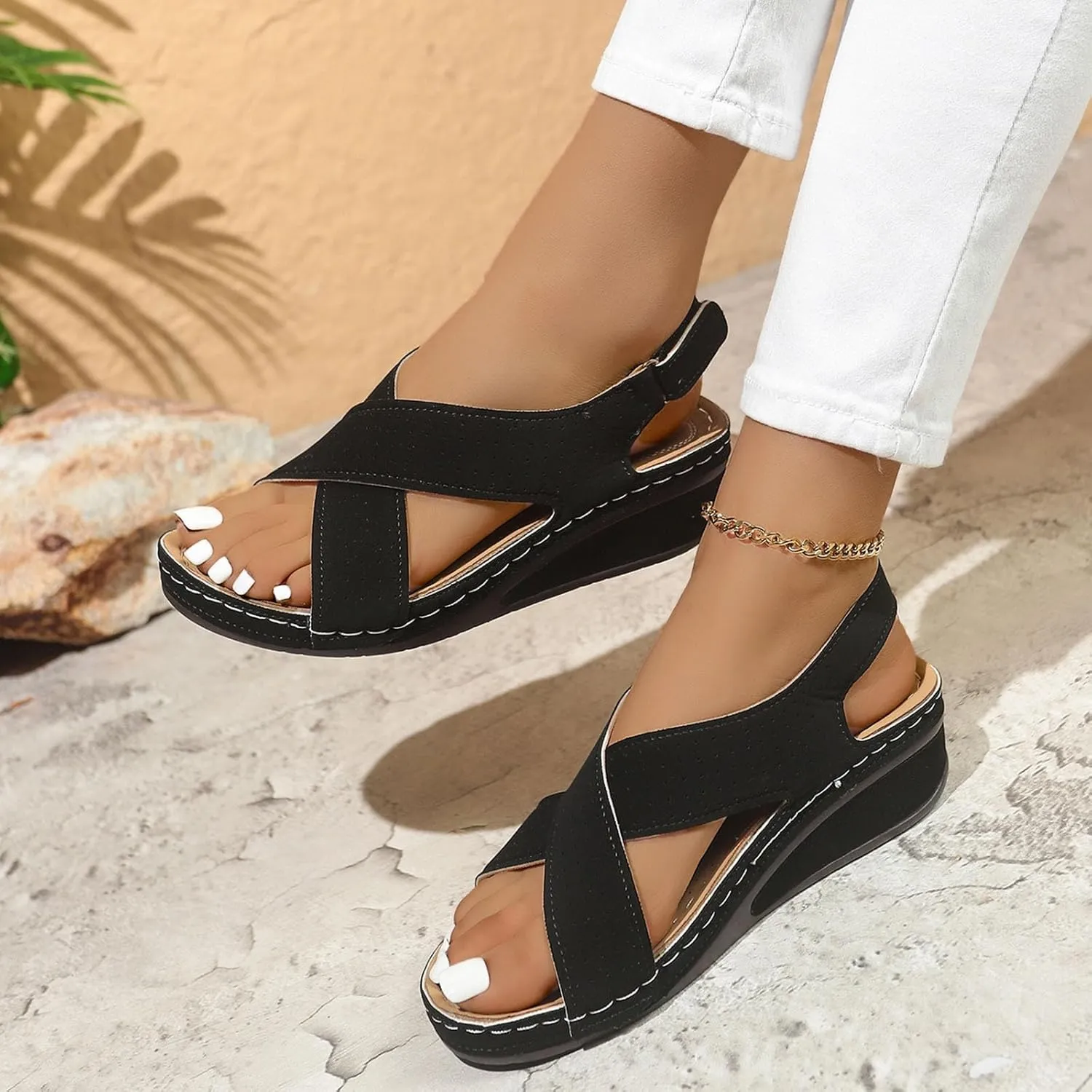 Sandals Women's Shoes Plantar Fasciitis Comfort Wedge Open Toe Ankle Strap Wide Fit Cushion Sandals Women