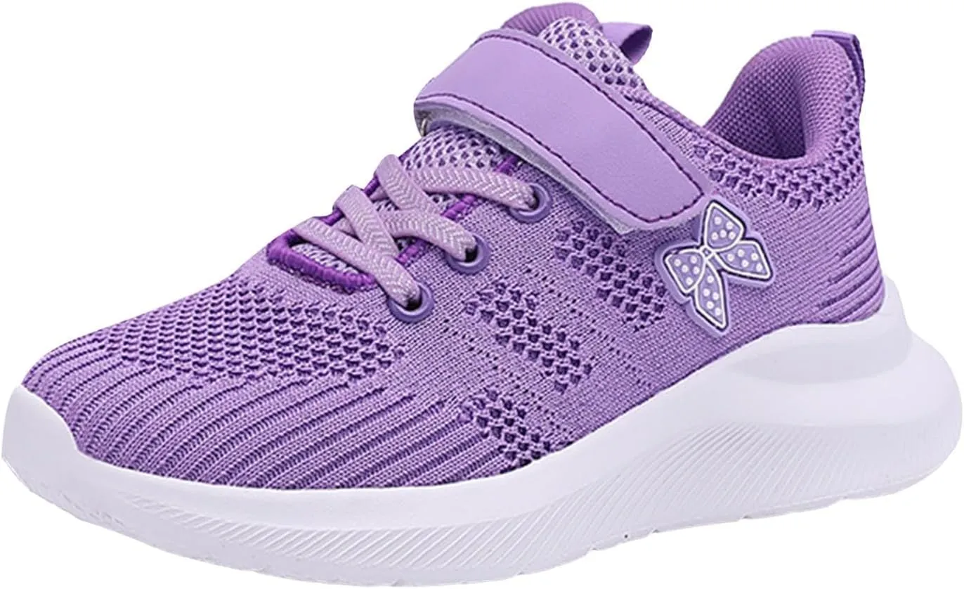 Sneakers for Girls Breathable Knit Mesh Running Shoes with Hook and Loop Kids Sports Lightweight Casual Walking Sneakers