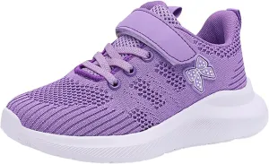 Sneakers for Girls Breathable Knit Mesh Running Shoes with Hook and Loop Kids Sports Lightweight Casual Walking Sneakers