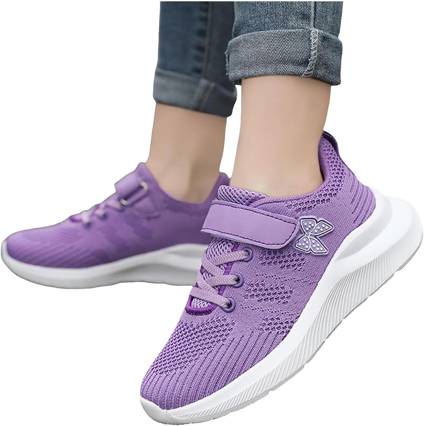 Sneakers for Girls Breathable Knit Mesh Running Shoes with Hook and Loop Kids Sports Lightweight Casual Walking Sneakers