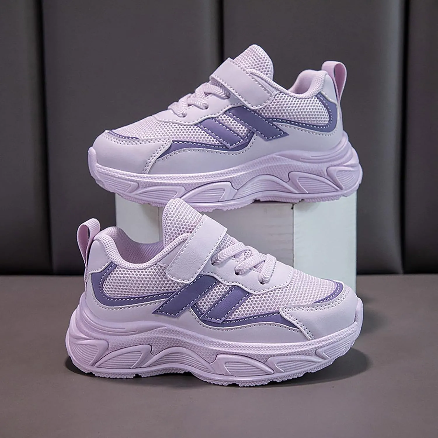 Sneakers for Girls Breathable Mesh Lightweight Running Shoes with Hook and Loop Kids Comforable Casual Walking Shoes