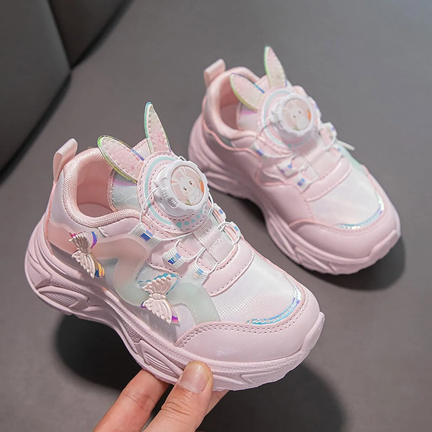 Sneakers for Girls Cute Rabbit Breathable Mesh Lightweight Running Shoes Kids Lace Up Comforable Casual Walking Shoes