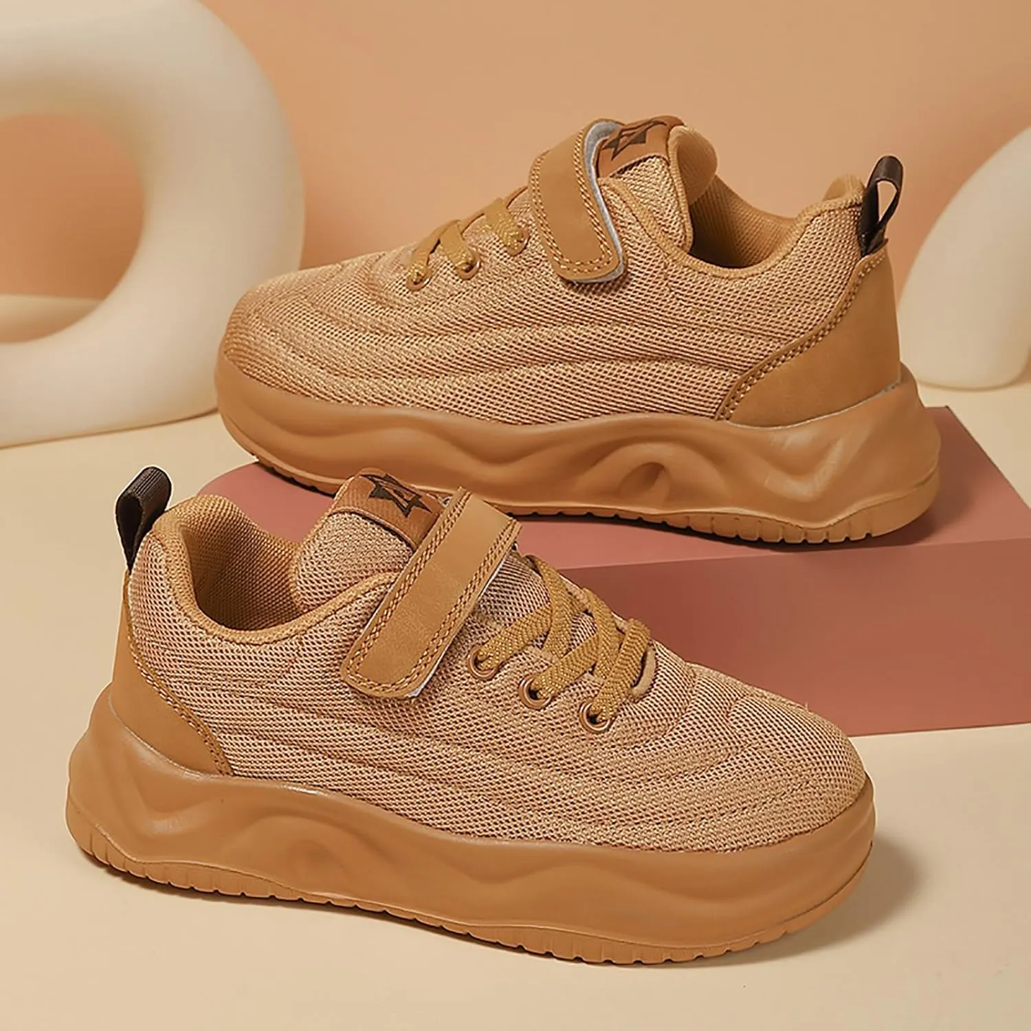 Sneakers for Girls Hook and Loop Lightweight Running Shoes Lace up Breathable Mesh Thick Sole Comfortable Sports Sneakers