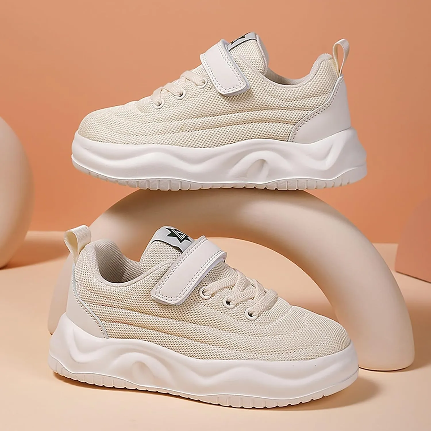 Sneakers for Girls Hook and Loop Lightweight Running Shoes Lace up Breathable Mesh Thick Sole Comfortable Sports Sneakers