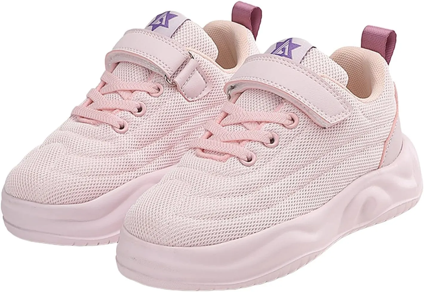 Sneakers for Girls Hook and Loop Lightweight Running Shoes Lace up Breathable Mesh Thick Sole Comfortable Sports Sneakers