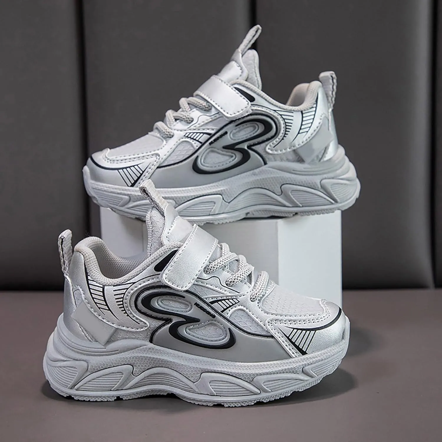 Sneakers for Girls Lace Up Running Shoes Kids Breathable Casual Shoes with Loop and Hook Lightweight Walking Sneaker