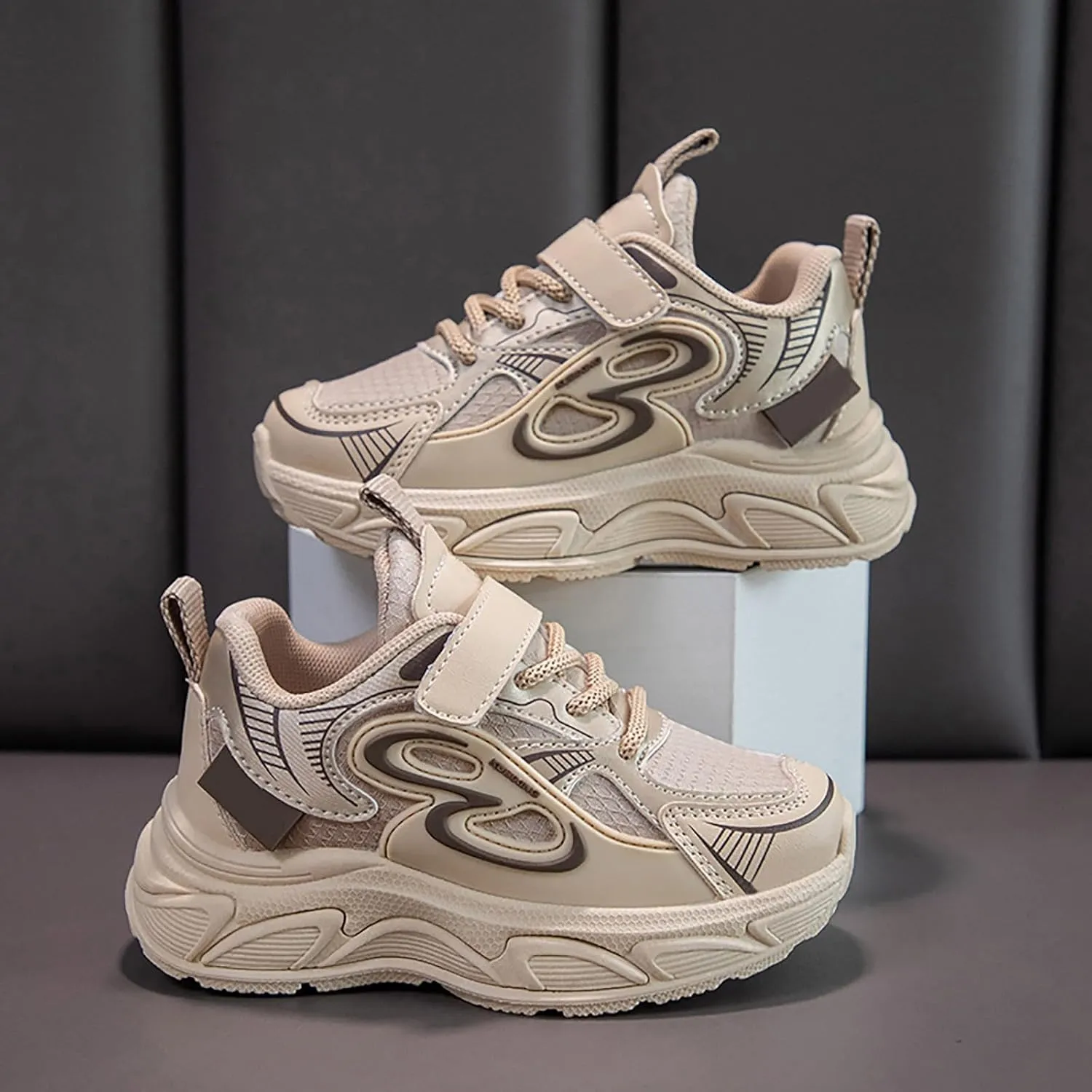 Sneakers for Girls Lace Up Running Shoes Kids Breathable Casual Shoes with Loop and Hook Lightweight Walking Sneaker
