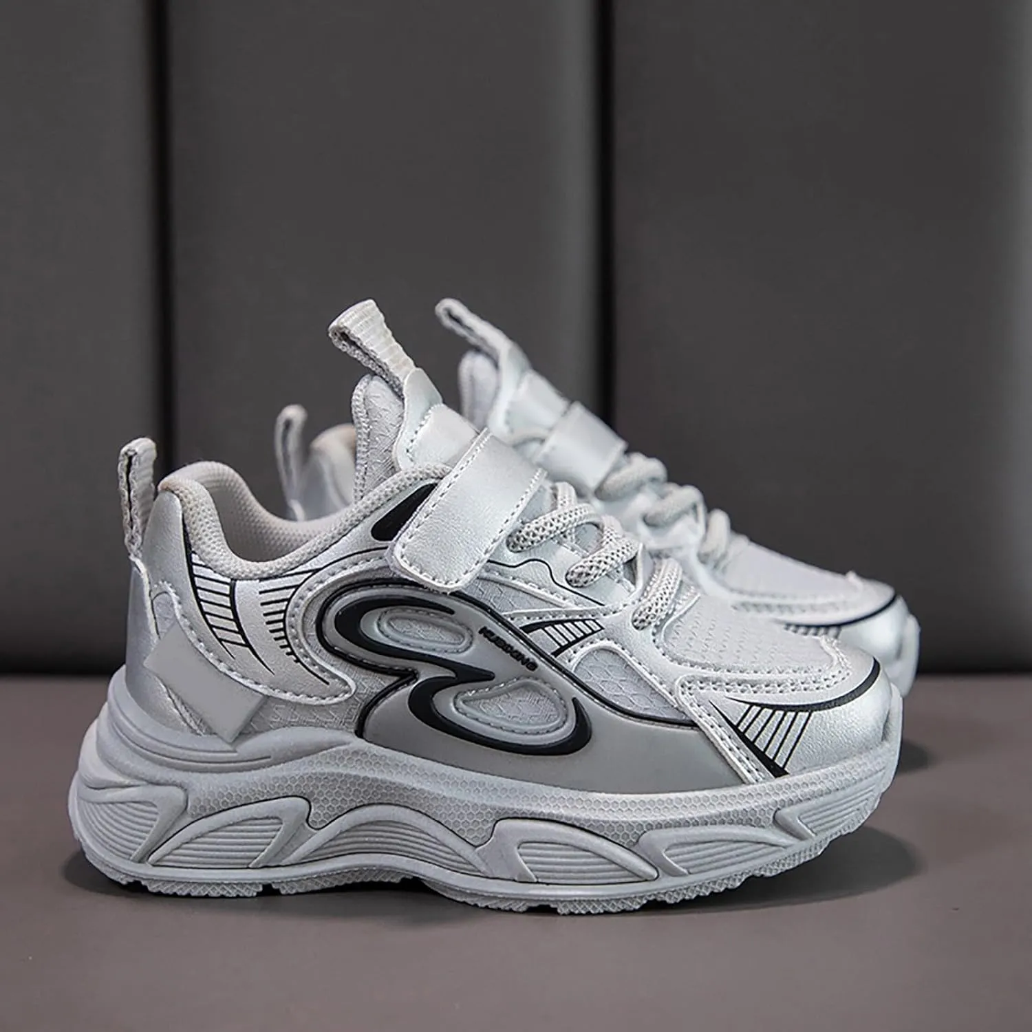 Sneakers for Girls Lace Up Running Shoes Kids Breathable Casual Shoes with Loop and Hook Lightweight Walking Sneaker