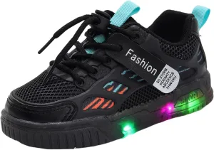 Sneakers for Girls LED Flashing Flat Sports Running Shoes Lace Up Lightweight Breathable Mesh Walking Sneakers for Kids