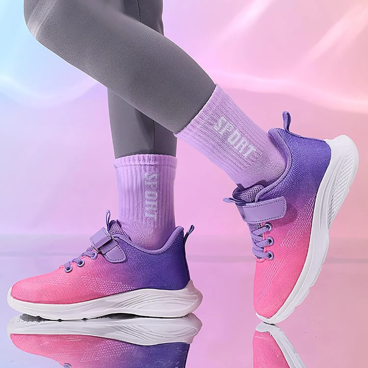 Sneakers for Girls Tennis Running Shoes for Kids with Hook and Loop Athletic Sports Gym Lightweight Casual Walking Sneakers