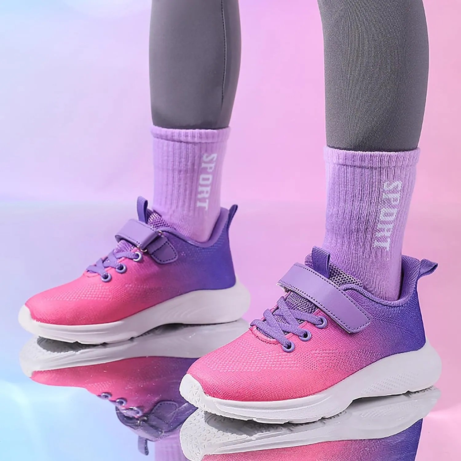 Sneakers for Girls Tennis Running Shoes for Kids with Hook and Loop Athletic Sports Gym Lightweight Casual Walking Sneakers
