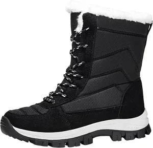 Snow Boots Womens Waterproof, Winter Snow Boots Lightweight Warm Faux Fur Lined Mid-Calf Booties Casual Cold Weather Comfortable Furry Mid Calf Warm Booties