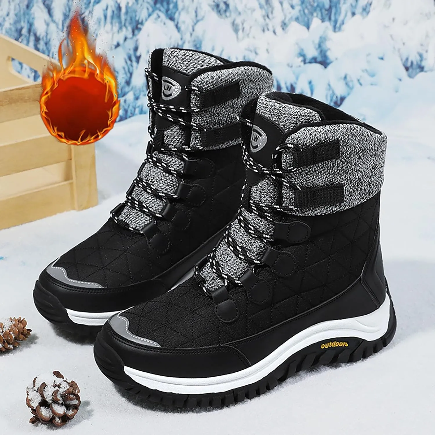 Snow Boots Womens Waterproof, Winter Snow Boots Lightweight Warm Faux Fur Lined Mid-Calf Booties Casual Cold Weather Comfortable Furry Mid Calf Warm Booties