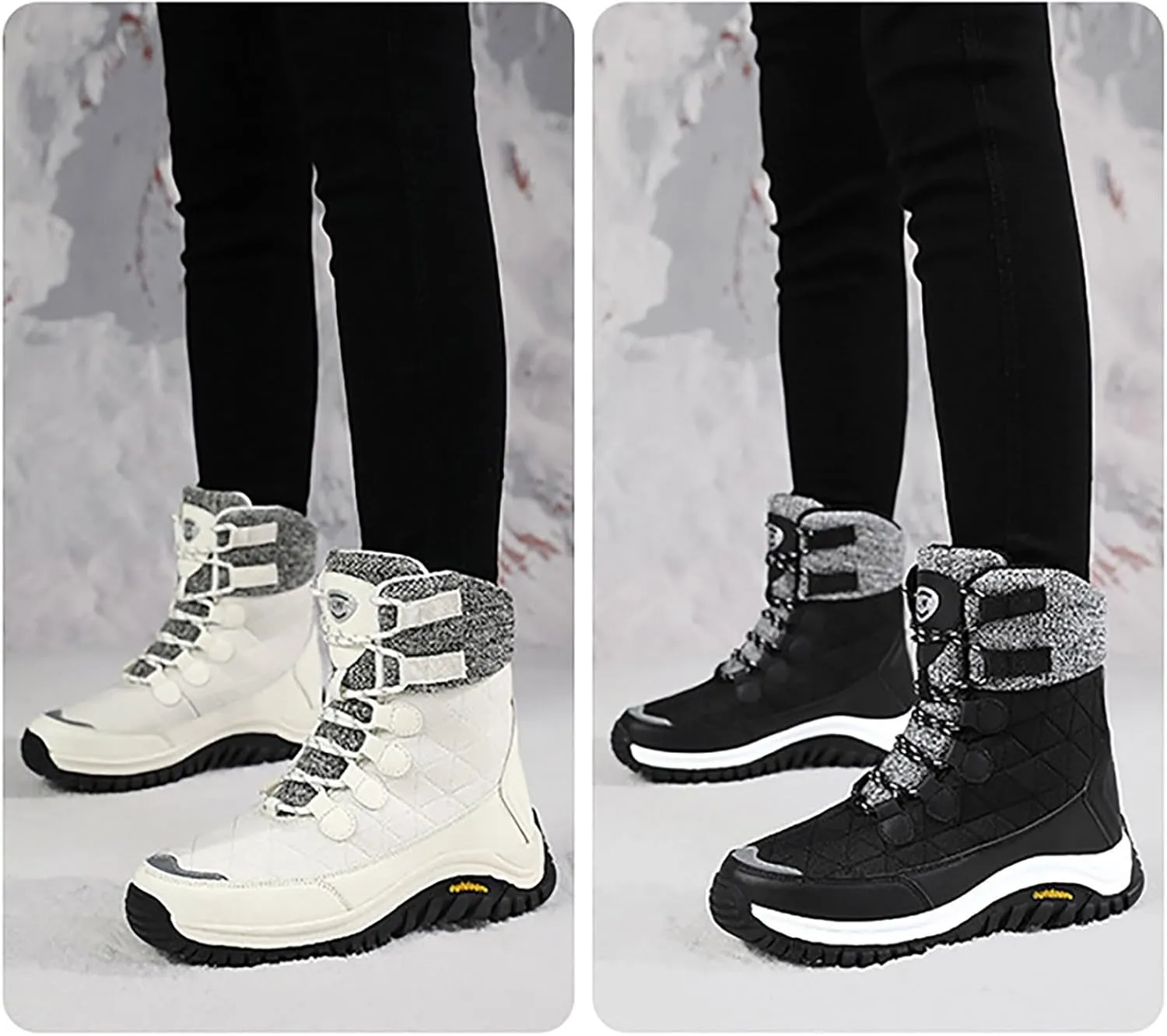 Snow Boots Womens Waterproof, Winter Snow Boots Lightweight Warm Faux Fur Lined Mid-Calf Booties Casual Cold Weather Comfortable Furry Mid Calf Warm Booties
