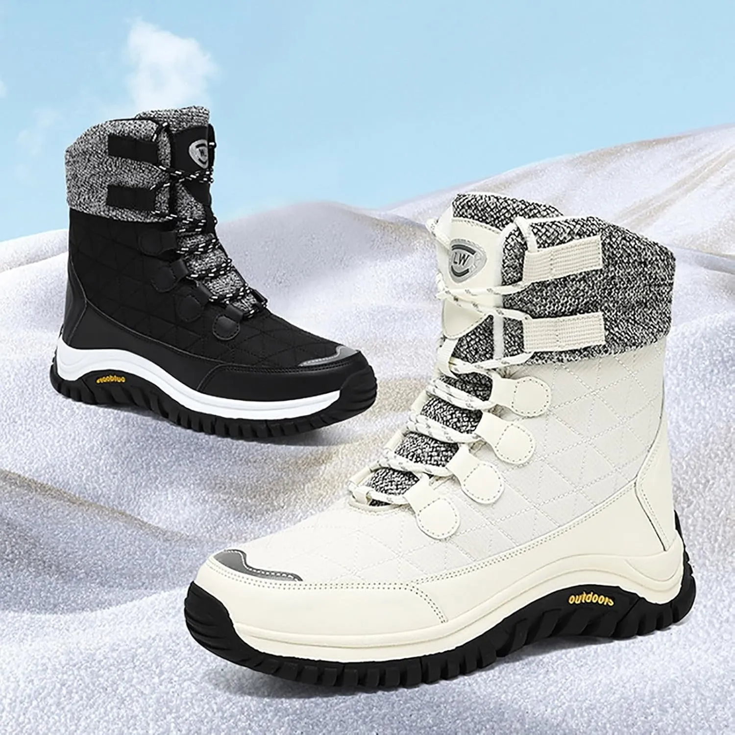 Snow Boots Womens Waterproof, Winter Snow Boots Lightweight Warm Faux Fur Lined Mid-Calf Booties Casual Cold Weather Comfortable Furry Mid Calf Warm Booties