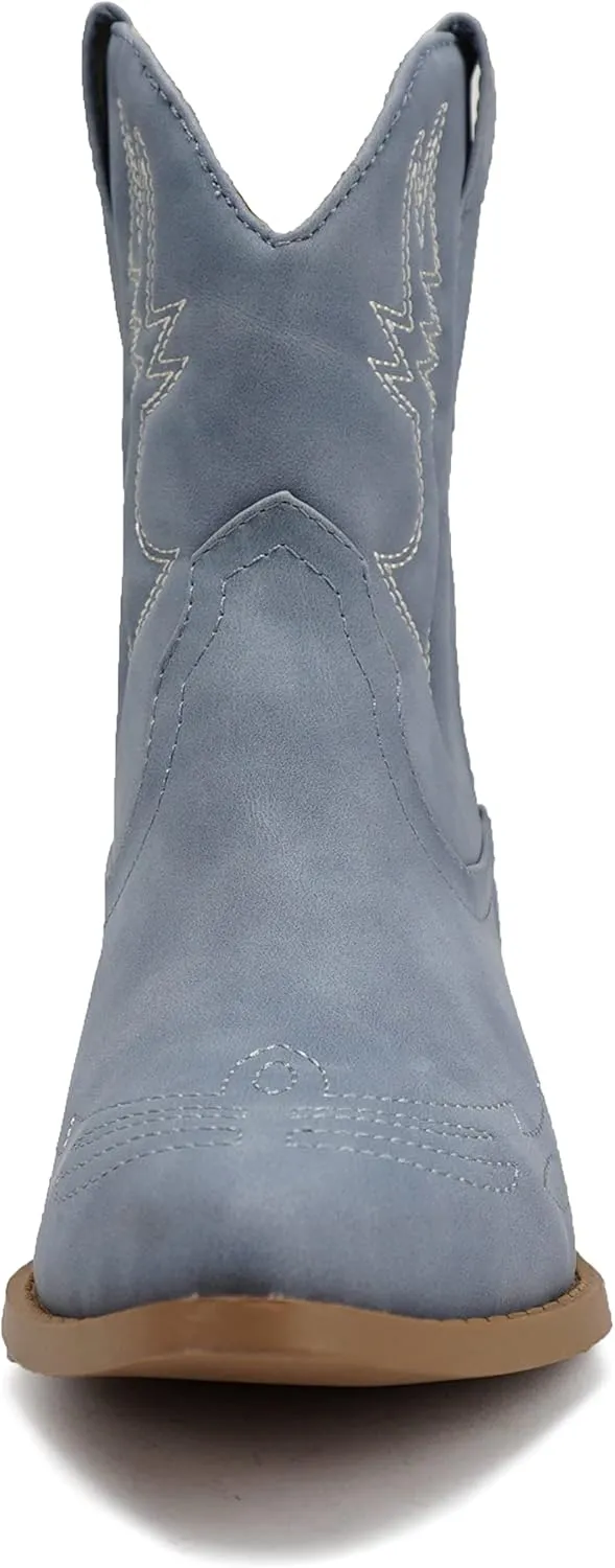 Soda Women Cowgirl Cowboy Western Stitched Ankle Boots Pointed Toe Short Booties Rigging-S (Wide Fit Available)