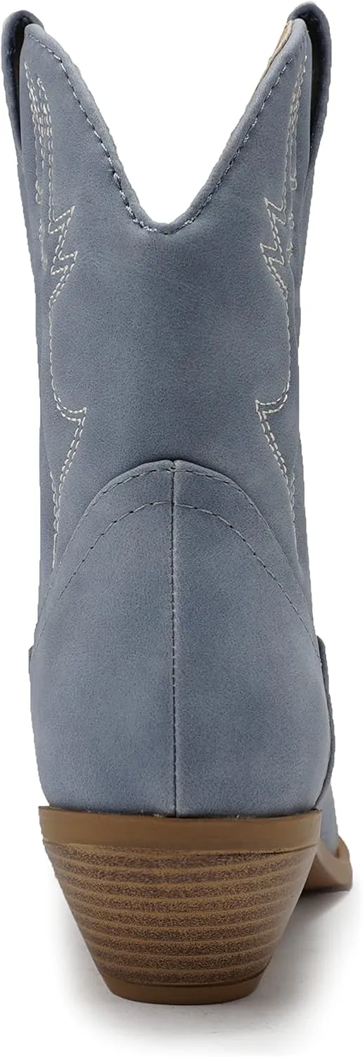 Soda Women Cowgirl Cowboy Western Stitched Ankle Boots Pointed Toe Short Booties Rigging-S (Wide Fit Available)