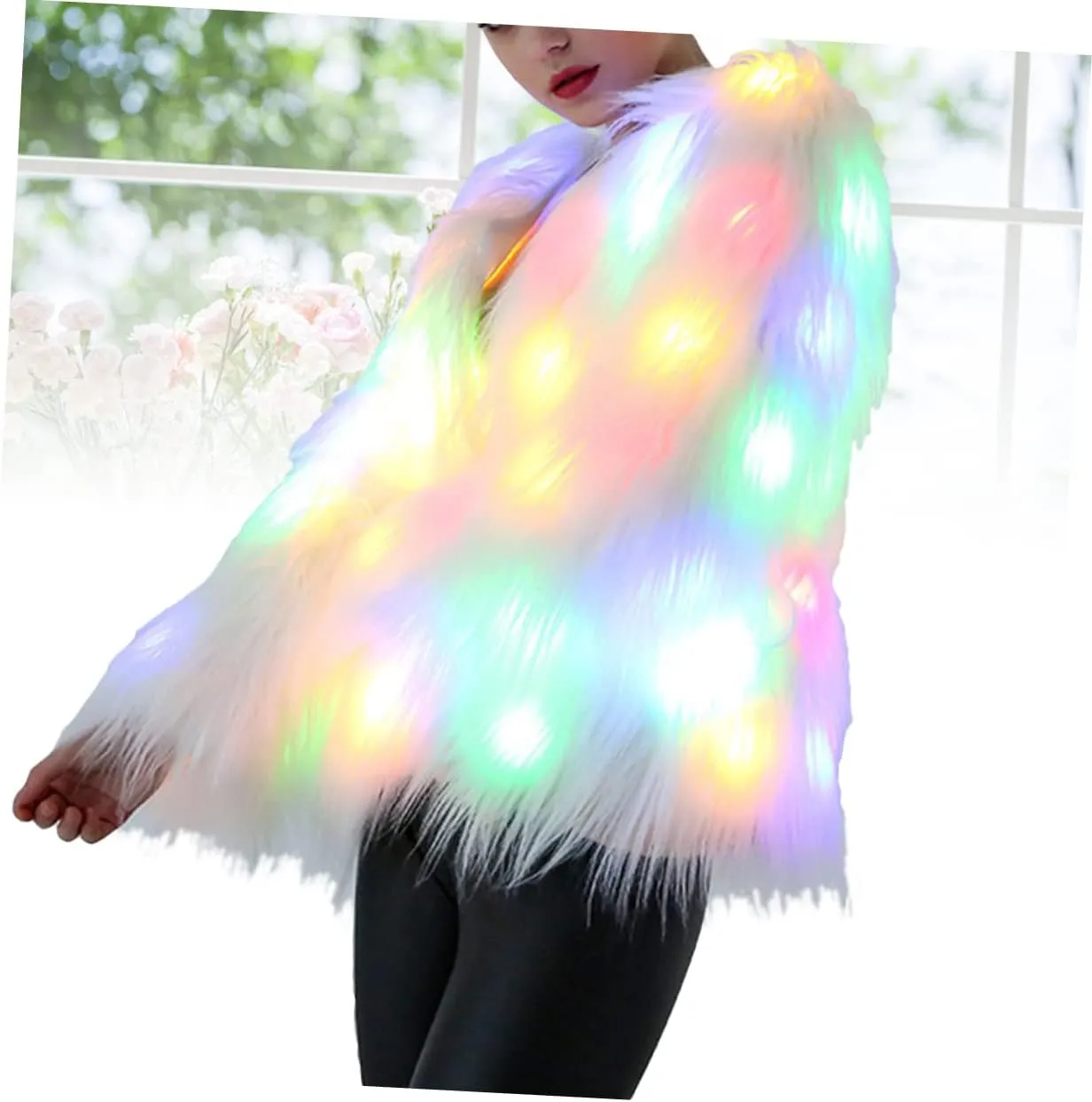 SOIMISS Lighted Fur Coat Coat Light up Fur Coat Fancy Dress Costume Women Birthday Party Costume
