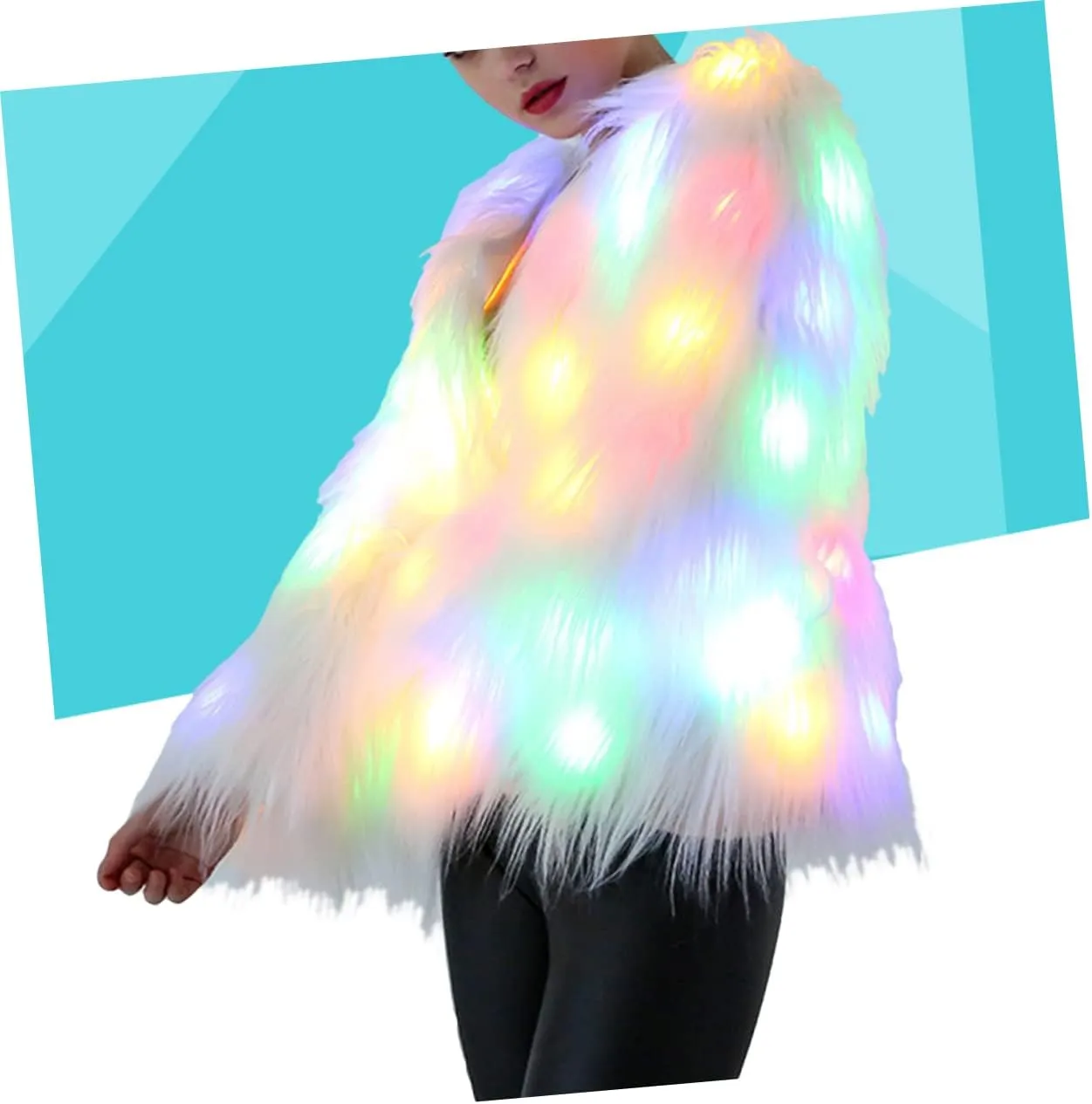 SOIMISS Lighted Fur Coat Coat Light up Fur Coat Fancy Dress Costume Women Birthday Party Costume