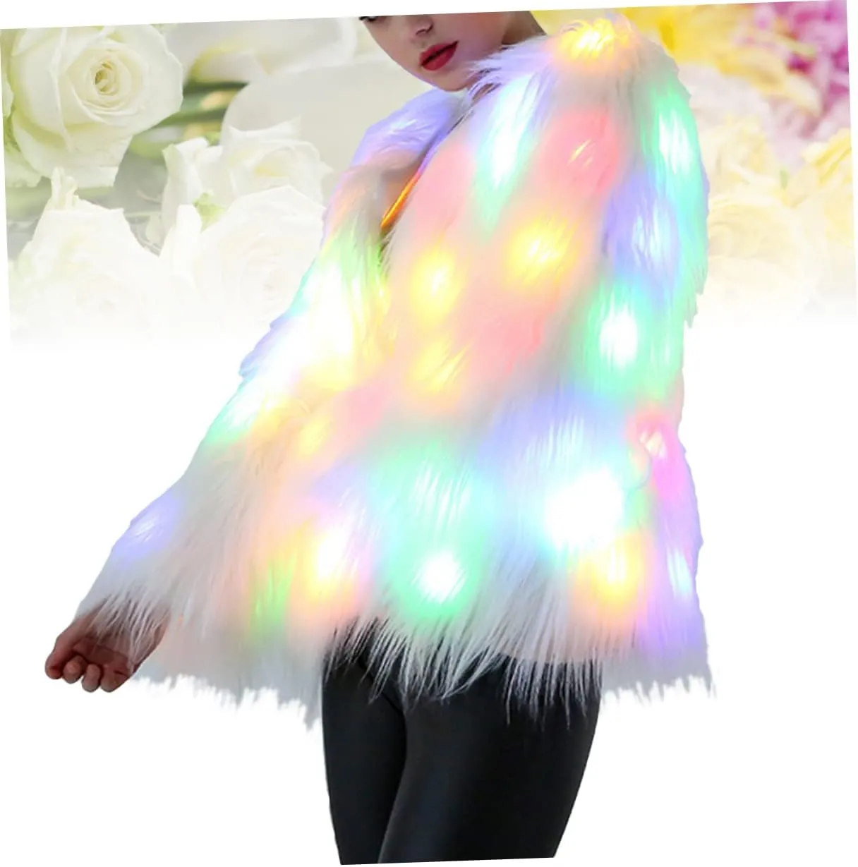 SOIMISS Lighted Fur Coat Coat Light up Fur Coat Fancy Dress Costume Women Birthday Party Costume