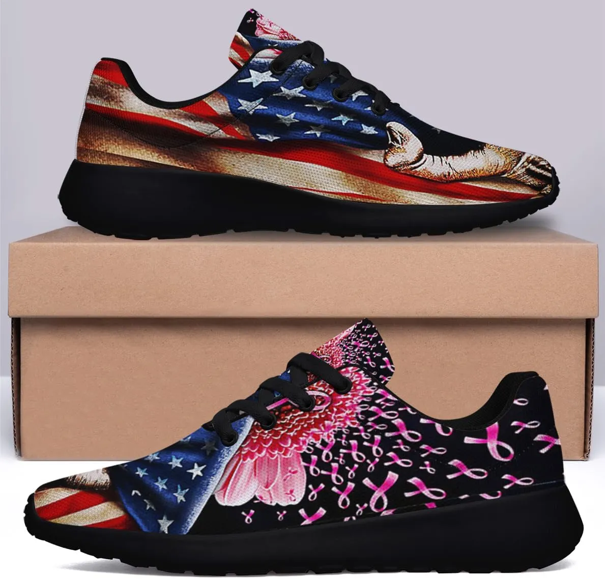 Sonzj-II Breast Cancer Awareness Sneakers Women Mesh Breathable Tennis Walking Running Shoes