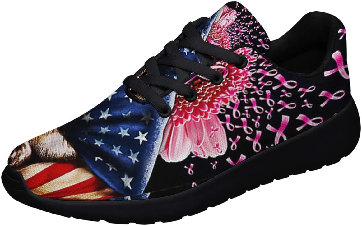 Sonzj-II Breast Cancer Awareness Sneakers Women Mesh Breathable Tennis Walking Running Shoes
