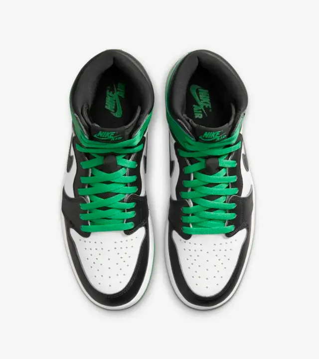 circular track running gear race - day running shoes Air Jordan 1 High Black and Lucky Green