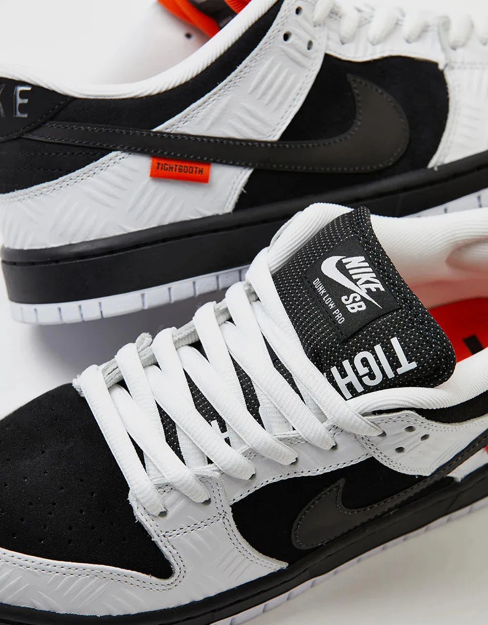 Nike SB 'Tightbooth' Dunk Low QS Skate Shoes - White/Black-Safety Orange Subtle Detail